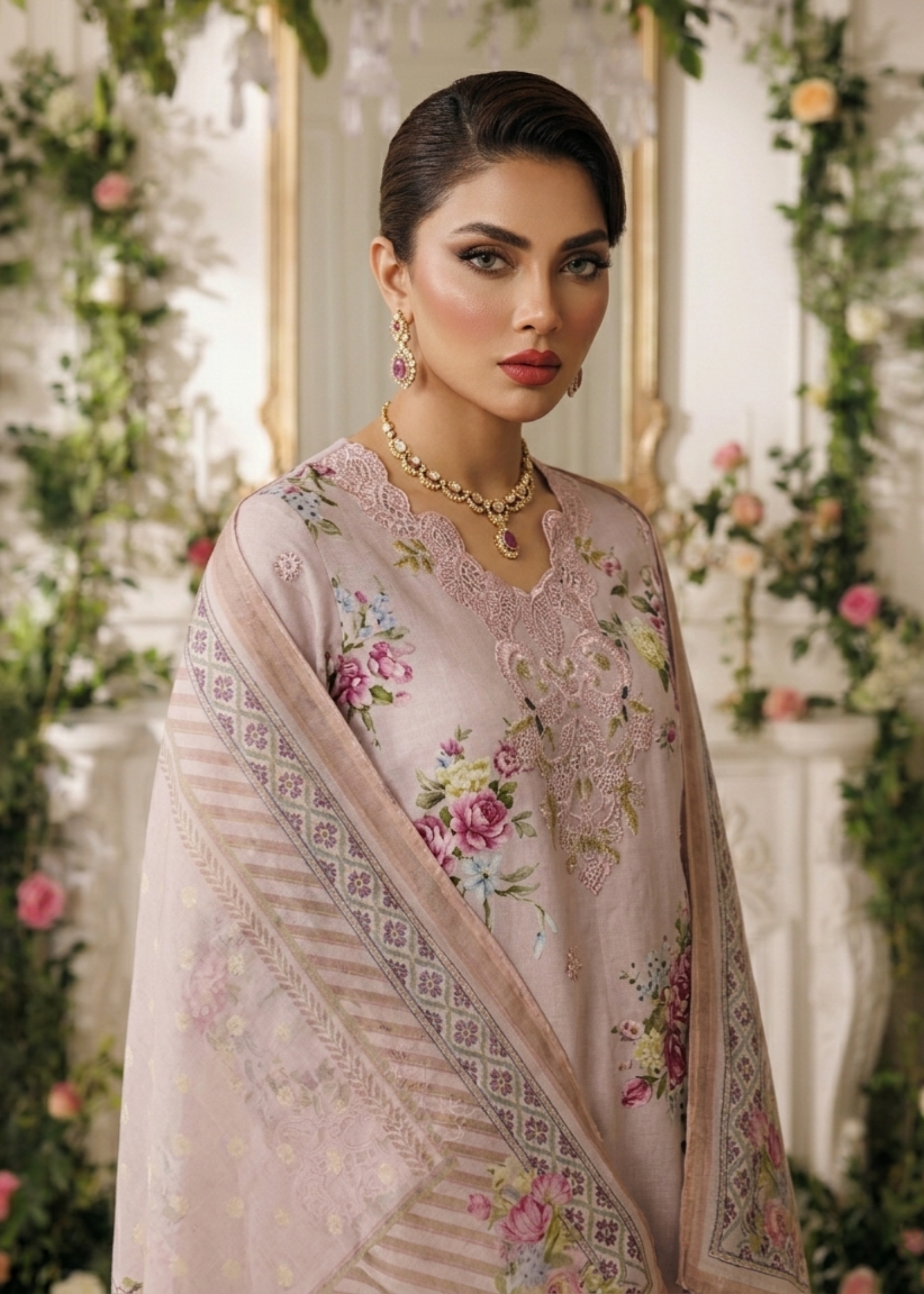 Baby Pink Lawn Embroidered Sharara Gharara Online in Dubai UAE Abudhabi Ajman Sharjah