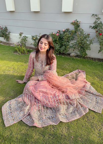 Baby Pink Net Flared Gown Online in Dubai DXB UAE Abudhabi Meena Bazaar
