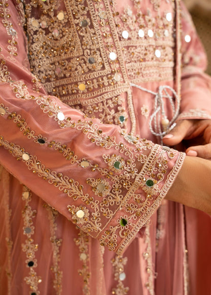 Baby Pink Net Flared Gown Online in Dubai UAE Abudhabi Ajman Sharjah