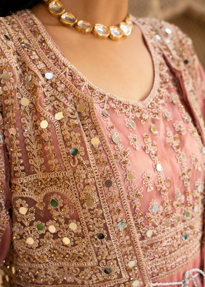 Baby Pink Net Flared Gown Online in Dubai UAE Abudhabi Ajman Sharjah