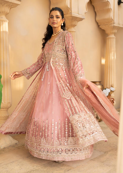 Baby Pink Net Flared Gown Online in Dubai UAE Abudhabi Ajman Sharjah