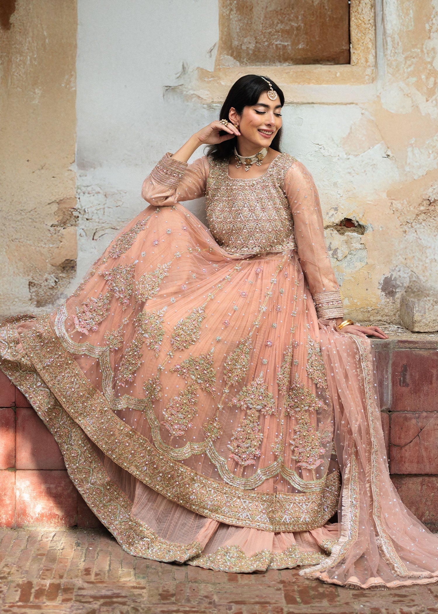 Baby Pink Net Three Piece Wedding Wear Online in Sri Lanka India Australia