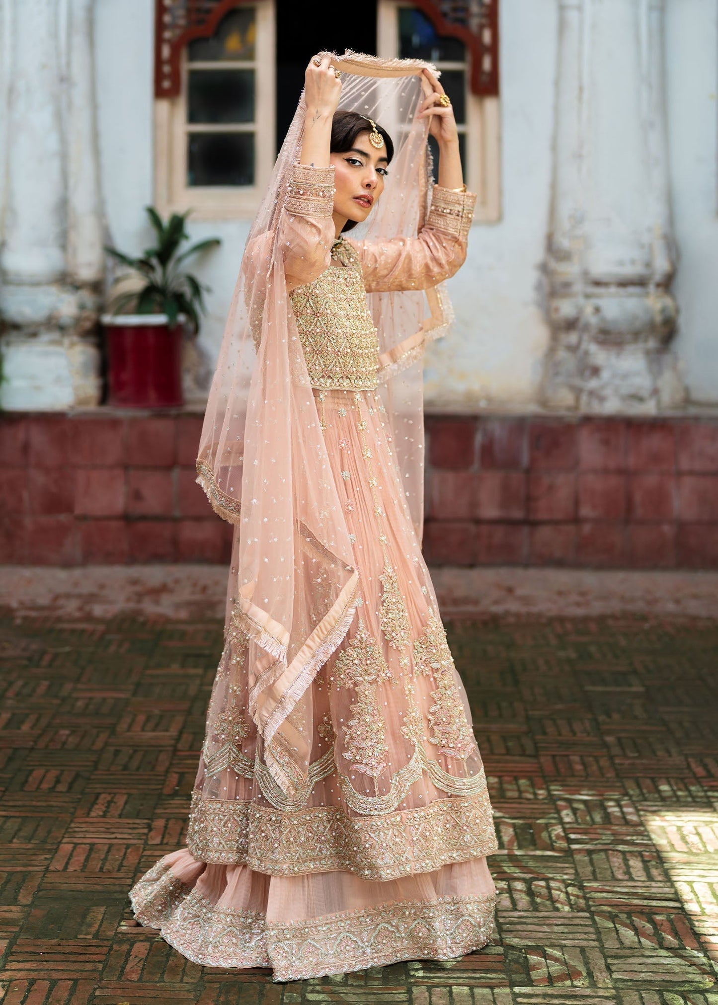 Baby Pink Net Wedding Guest Suit Online in Dubai UAE Abudhabi Ajman Sharjah