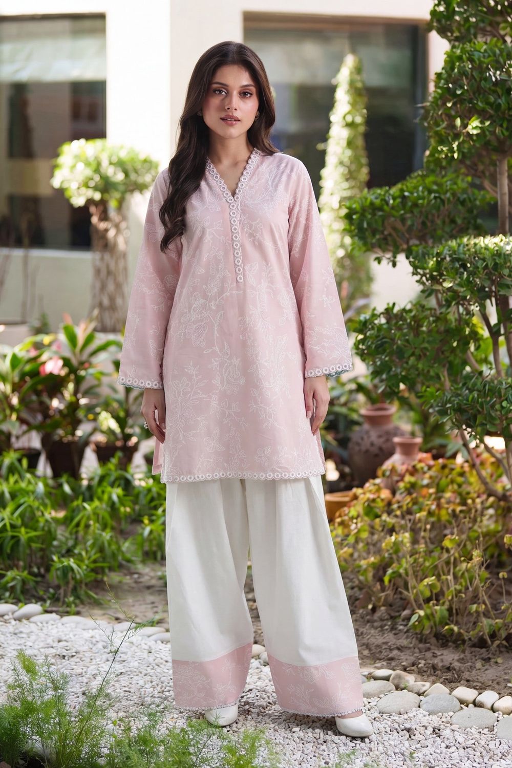 Baby Pink Printed Lawn Suit Online in Dubai UAE Abudhabi Ajman Sharjah