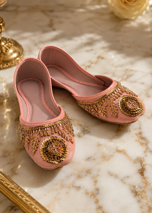 Baby Pink Rexine Khussa Footwear Online in UK USA Canada