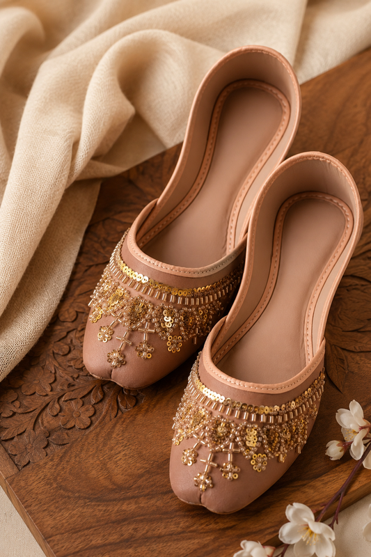 Baby Pink Rexine Khussa Sandals Online in Dubai UAE Abudhabi Ajman Sharjah