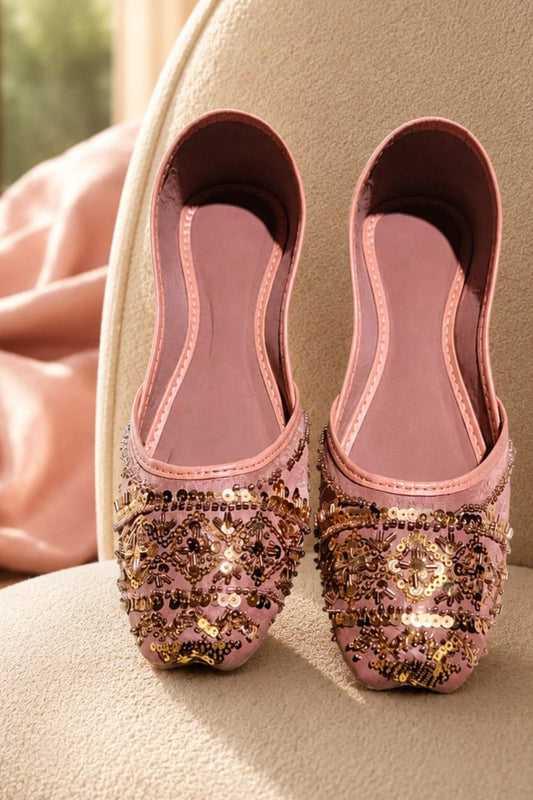 Baby Pink Rexine Khussa with Rubber Sole Online in Dubai UAE Abudhabi Ajman Sharjah