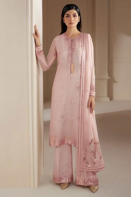 Baby Pink Multi Sequins Embroidered Chiffon Suit