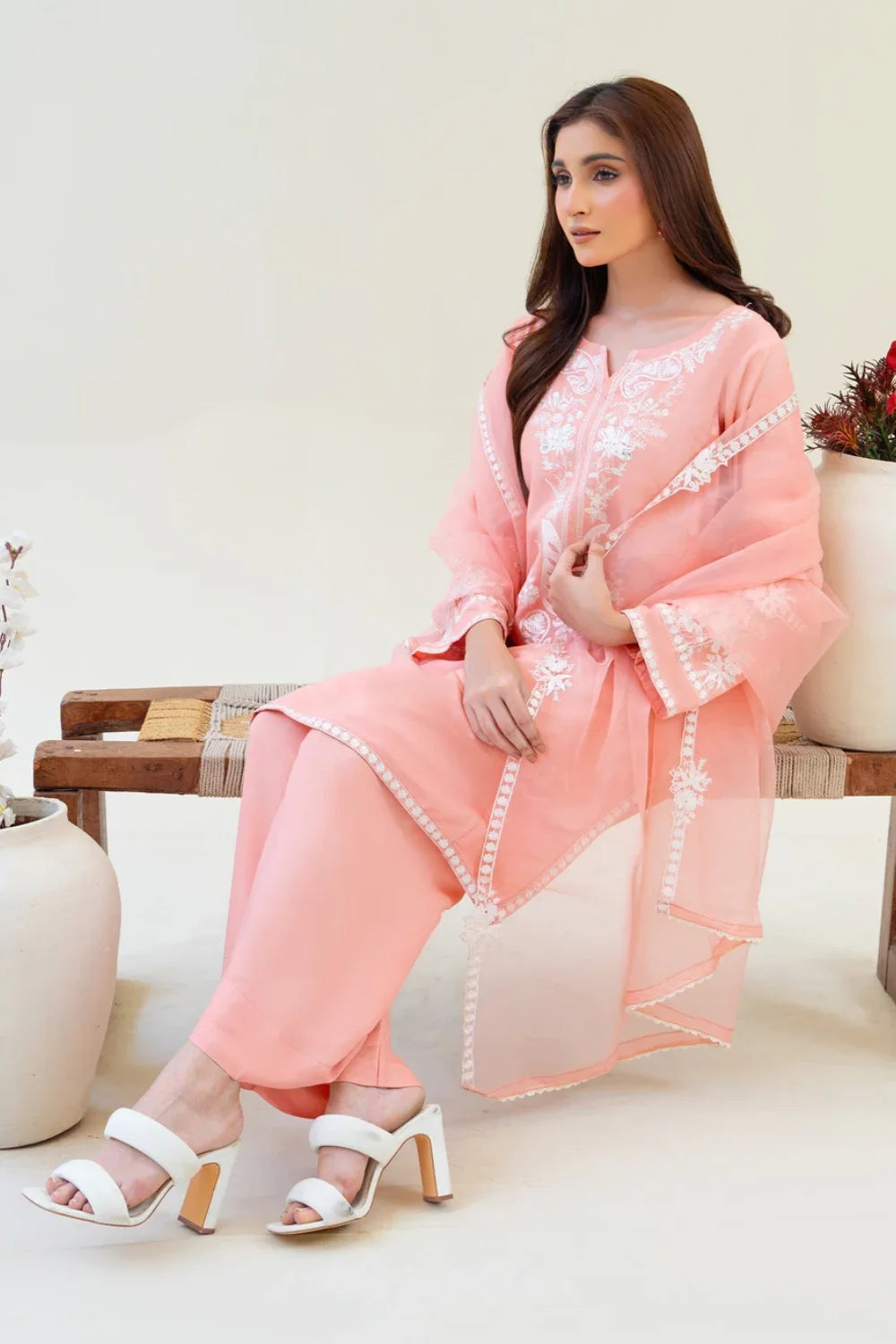 Baby Pink Viscose Raw Silk Embroidered Kurta Set with Dupatta