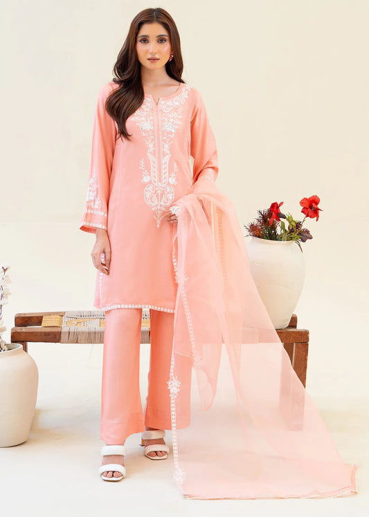 Baby Pink Viscose Raw Silk Embroidered Kurta Set with Dupatta