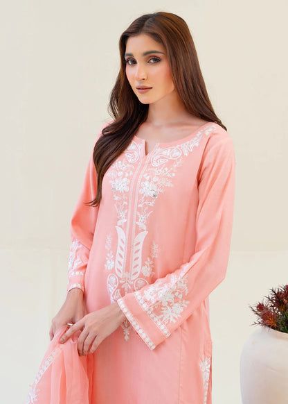 Baby Pink Viscose Raw Silk Embroidered Kurta Set with Dupatta