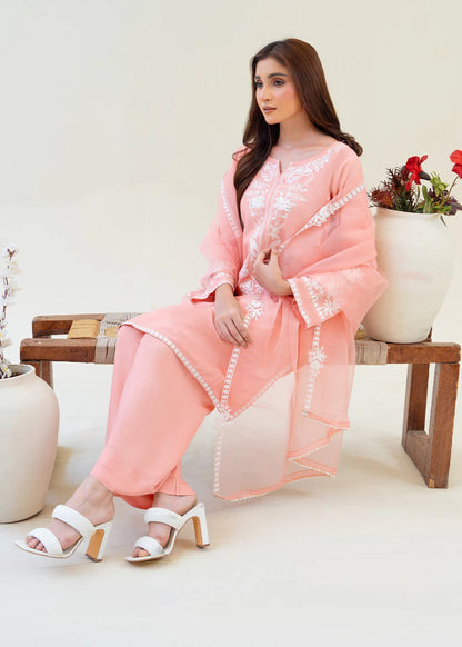 Baby Pink Viscose Raw Silk Embroidered Kurta Set with Dupatta