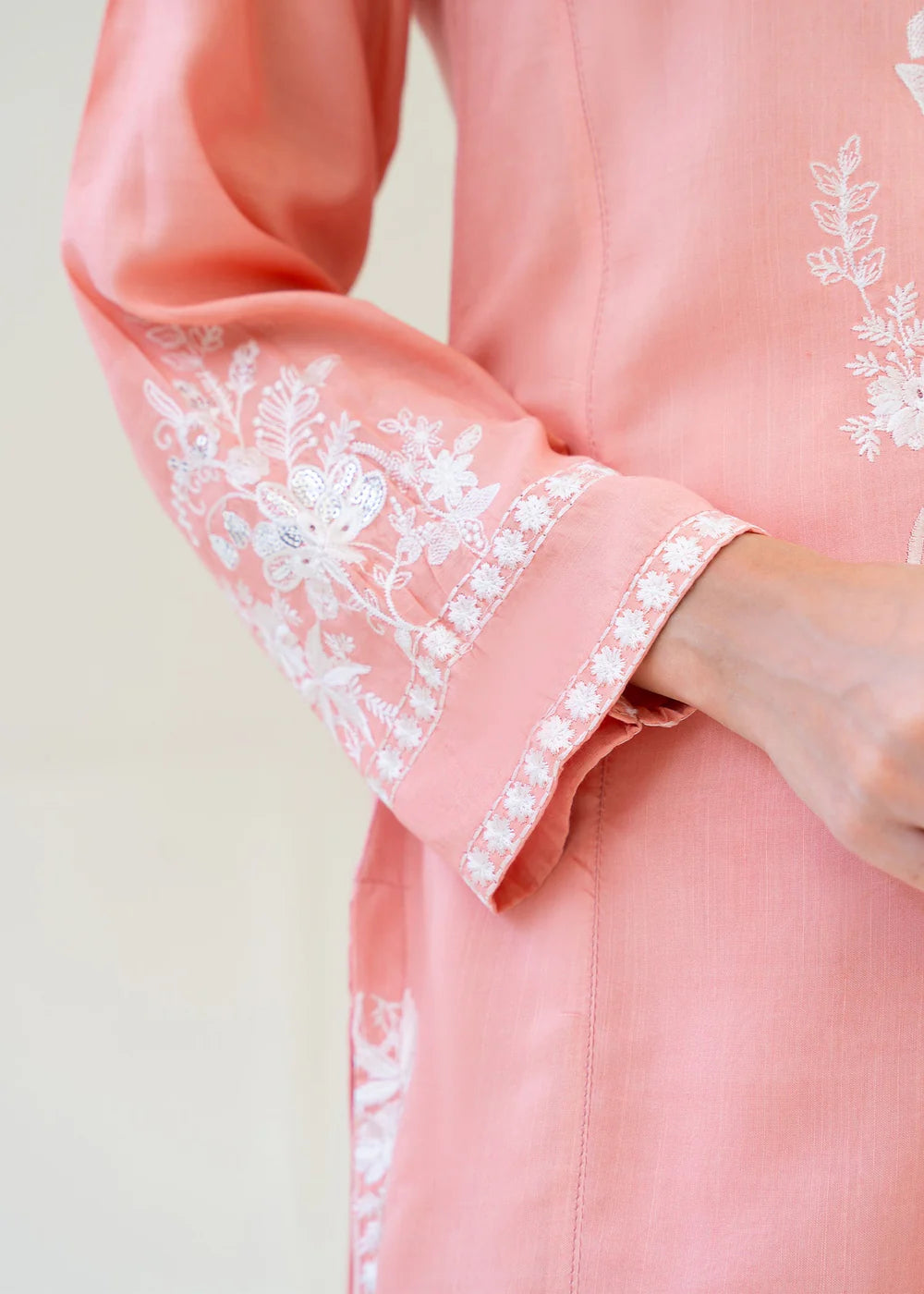 Baby Pink Viscose Raw Silk Embroidered Kurta Set with Dupatta