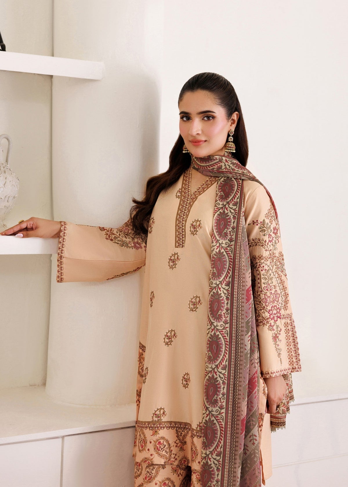 Basic Wear Peach Lawn Salwar Suits for Women Online in Dubai UAE Abudhabi Ajman Sharjah