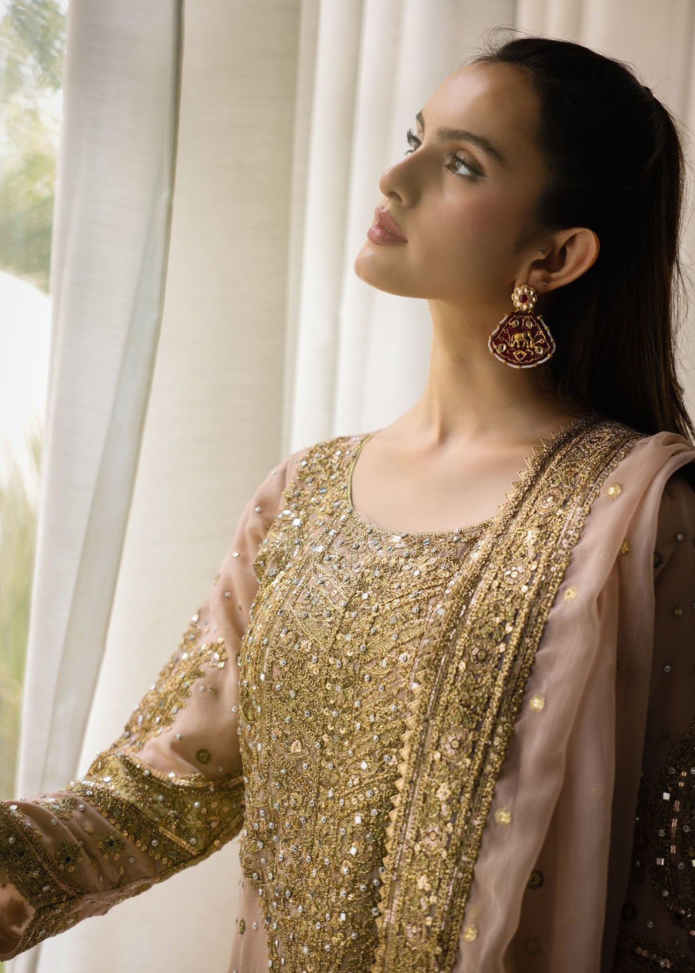 Beige Chiffon Pakistani Suit Online in Dubai DXB UAE Abudhabi Meena Bazaar
