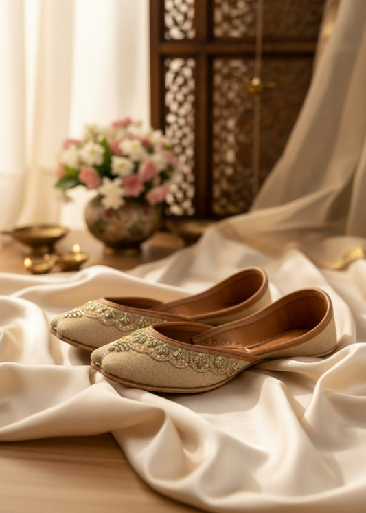 Beige Cotton Khussa Footwear for Women Online in Dubai DXB UAE Abudhabi Meena Bazaar
