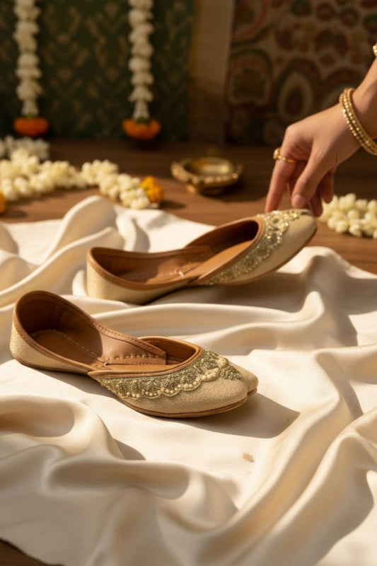 Beige Cotton Khussa Sandals for Women Online in Dubai UAE Abudhabi Ajman Sharjah