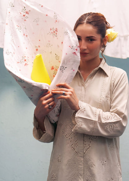 Beige Dhanak Schiffli Tunic & Plazzo Set Online in Dubai UAE Abudhabi Ajman Sharjah