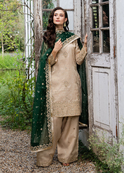 Beige Embellished Charmuse Short Kurta Online in UK USA Canada