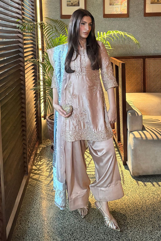 Beige Embellished Charmuse Wedding Suit Online in Dubai UAE Abudhabi Ajman Sharjah