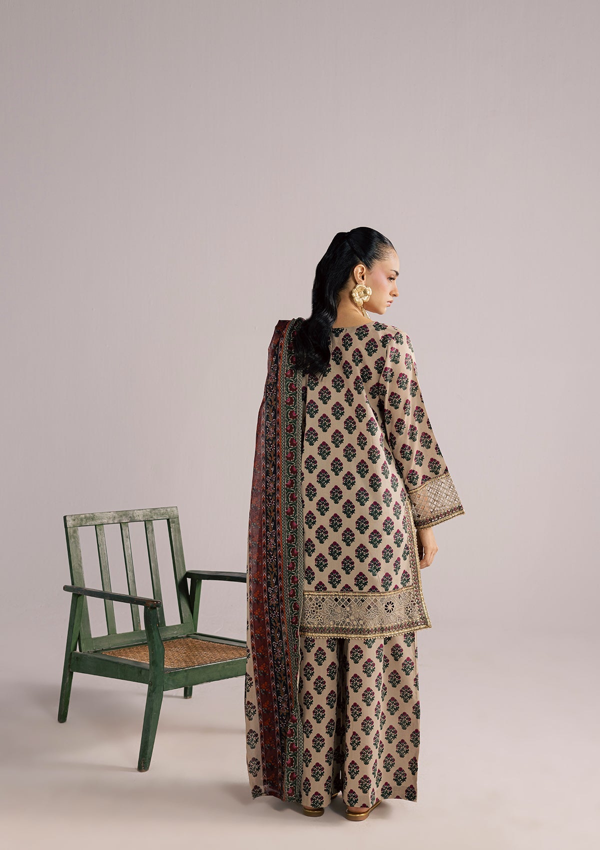Beige Embellished Lawn 3-Piece Suit Online in Sri Lanka India Australia