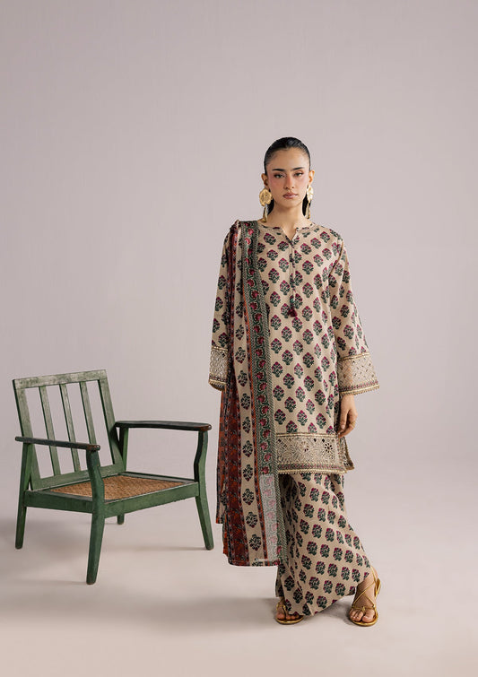 Beige Embellished Lawn Dress Material Online in Dubai DXB UAE Abudhabi Meena Bazaar