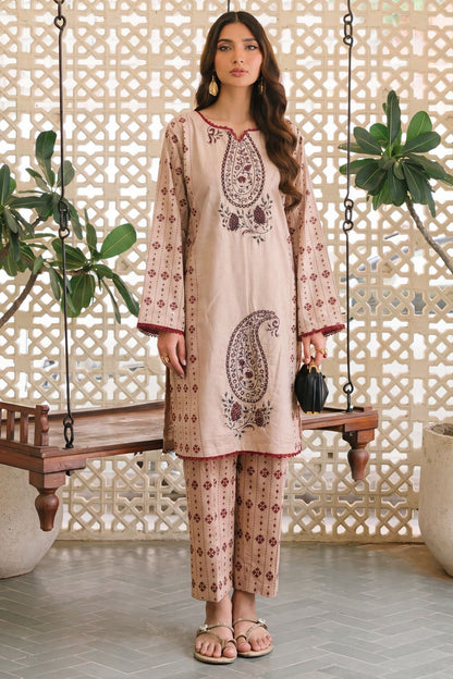 Beige Embellished Lawn Straight Cut Kurta Online in Dubai UAE Abudhabi Ajman Sharjah