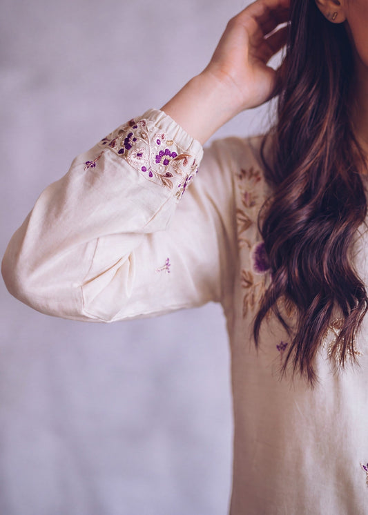 Beige Embellished Linen Kurta Pajama Online in UK USA Canada