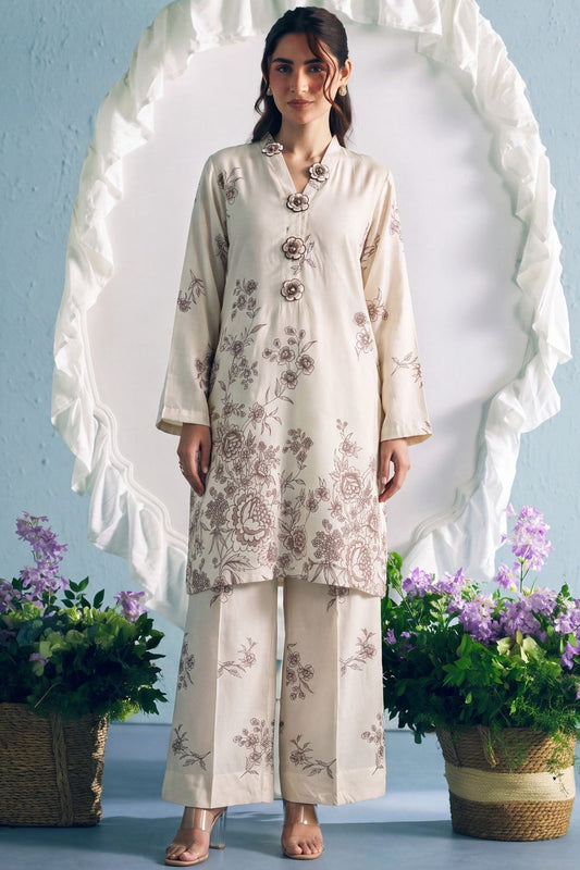 Beige Embellished Linen Pakistani Suit Online in Dubai UAE Abudhabi Ajman Sharjah