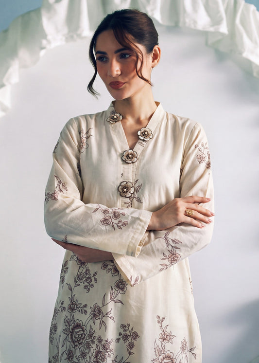 Beige Embellished Linen Shalwar Kameez Online in UK USA Canada
