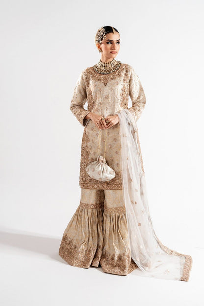 Beige Embellished Net Gharara Wedding Guest Wear Online in Dubai UAE Abudhabi Ajman Sharjah