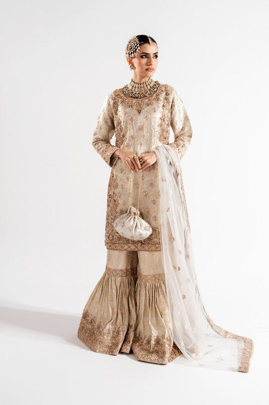 Beige Embellished Net Gharara Wedding Guest Wear Online in Dubai UAE Abudhabi Ajman Sharjah