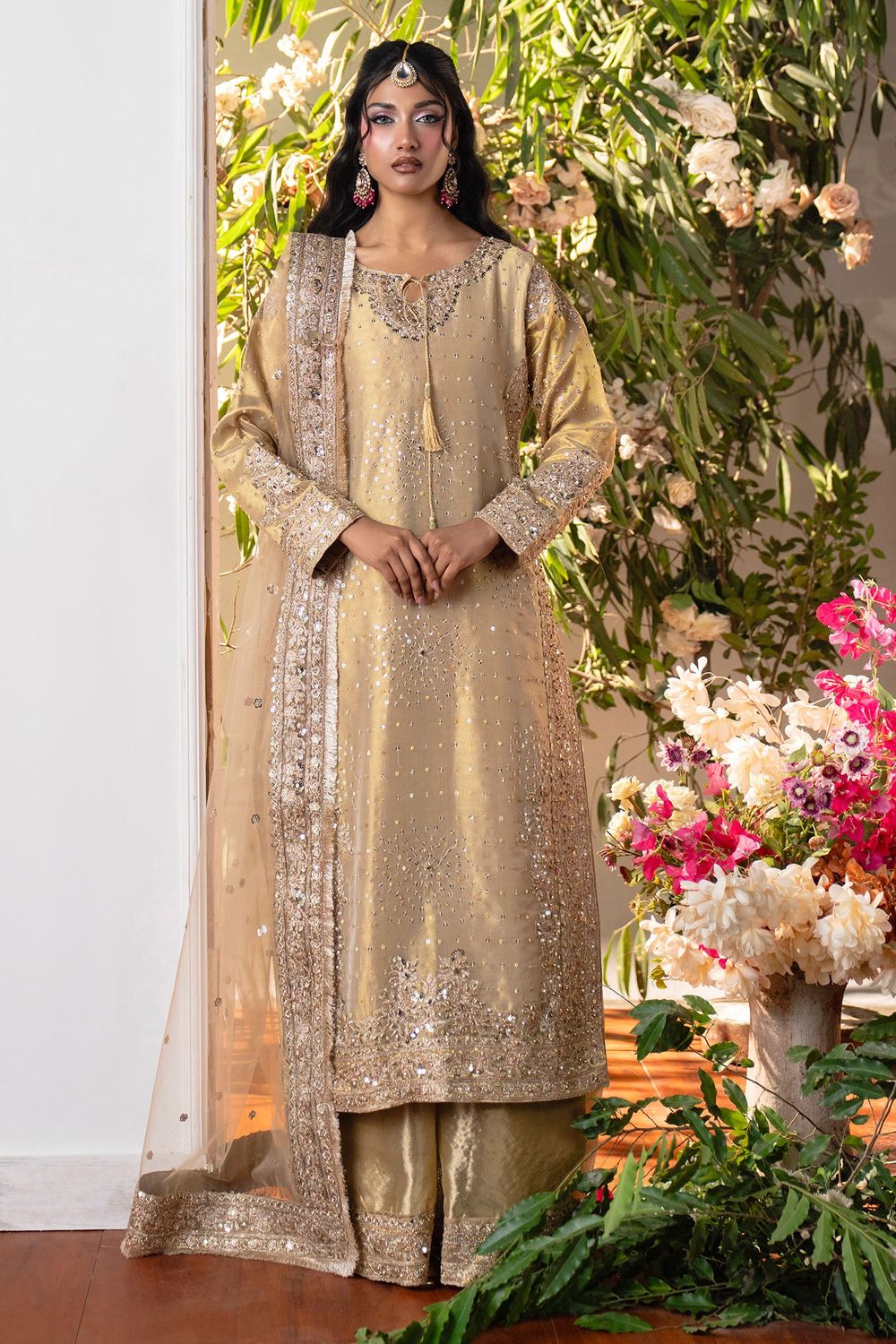 Beige Embellished Viscose Wedding Guest Suit Online in Dubai UAE Abudhabi Ajman Sharjah