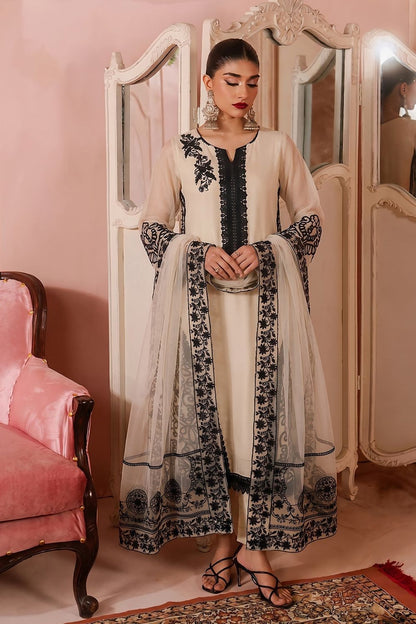 Beige Embroidered Chiffon Festive Kurta Set Online in Dubai UAE Abudhabi Ajman Sharjah