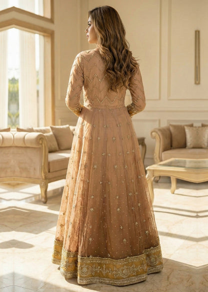 Beige Embroidered Chiffon Maxi Suit Online in Dubai DXB UAE Abudhabi Meena Bazaar