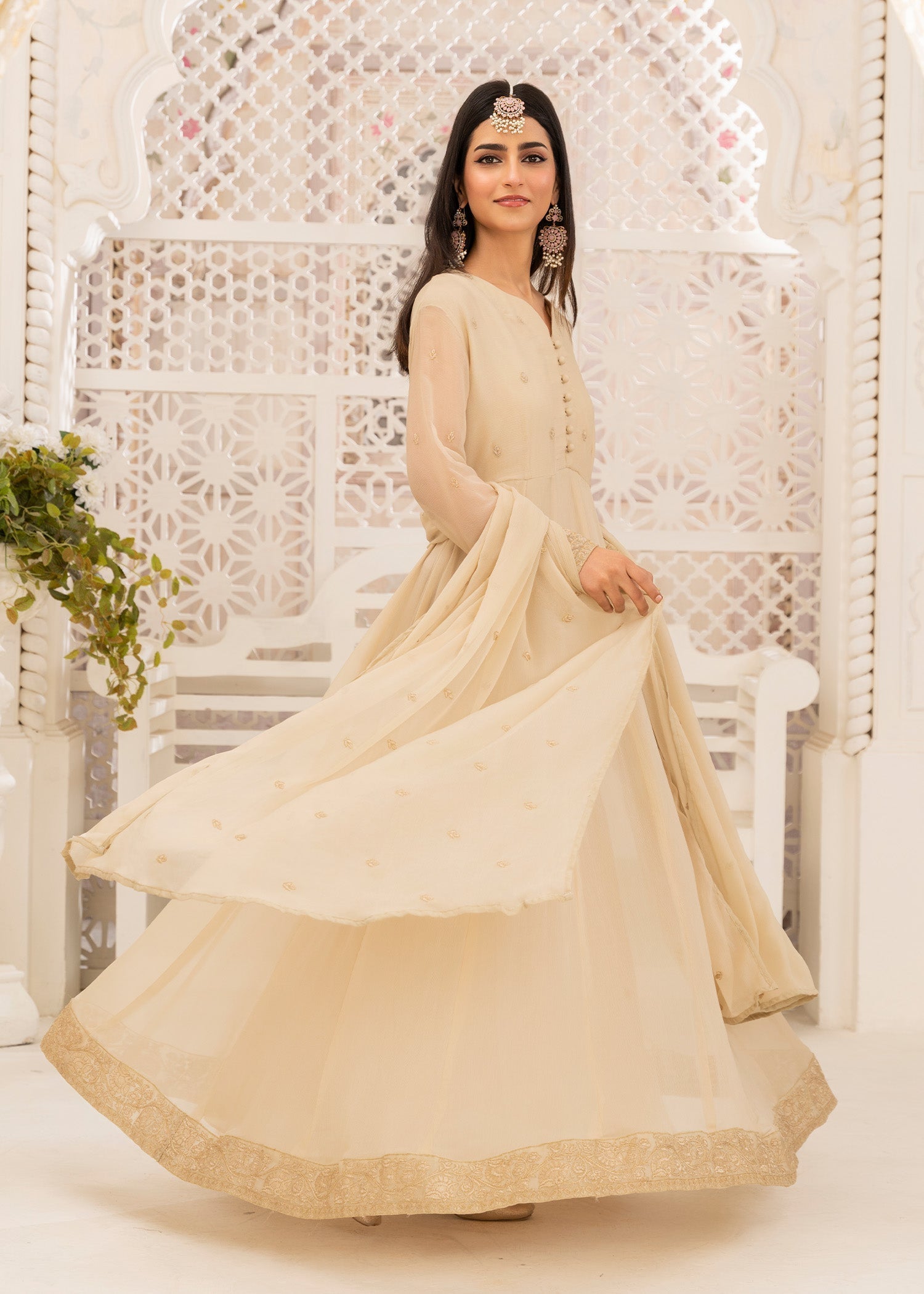 Beige Embroidered Chiffon Party Wear Suit Online in Dubai DXB UAE Abudhabi Meena Bazaar