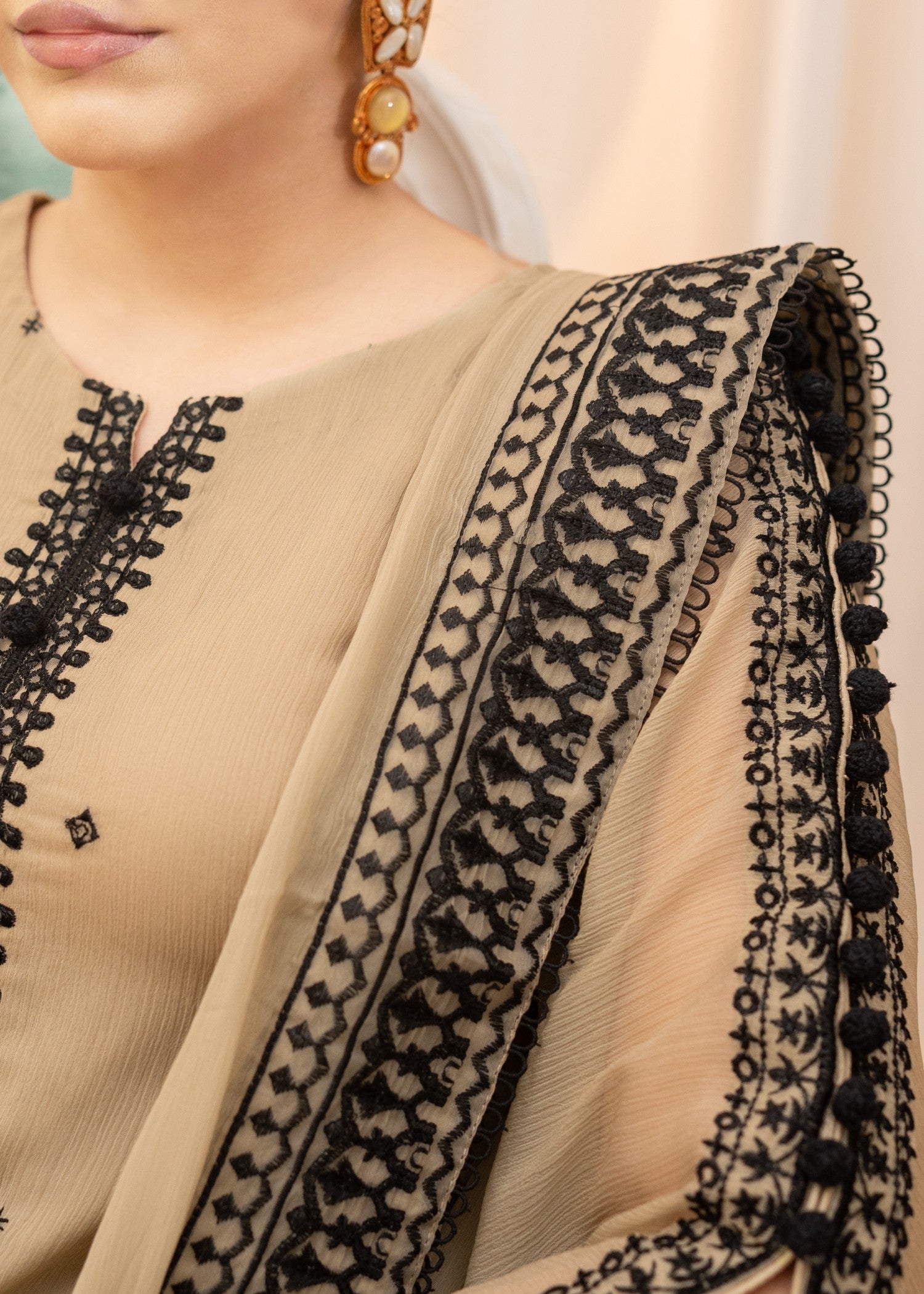 Beige Embroidered Chiffon Partywear Salwar Suit Online in Dubai UAE Abudhabi Ajman Sharjah