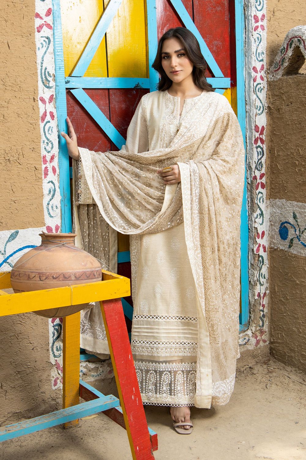 Beige Embroidered Cotton Silk Festive Suit Online in Dubai UAE Abudhabi Ajman Sharjah