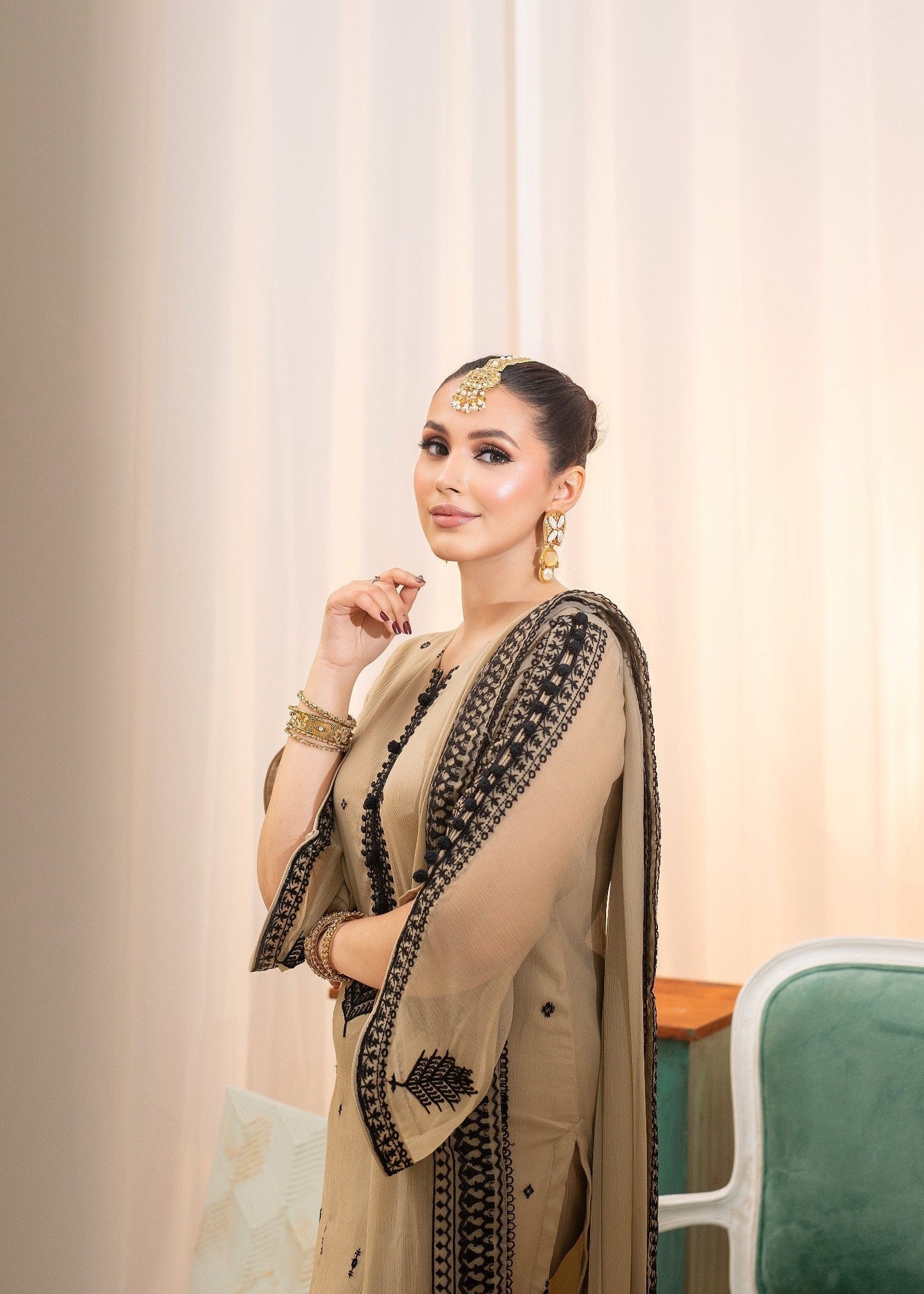 Beige Embroidered Festive Wear Suit Online in UK USA Canada