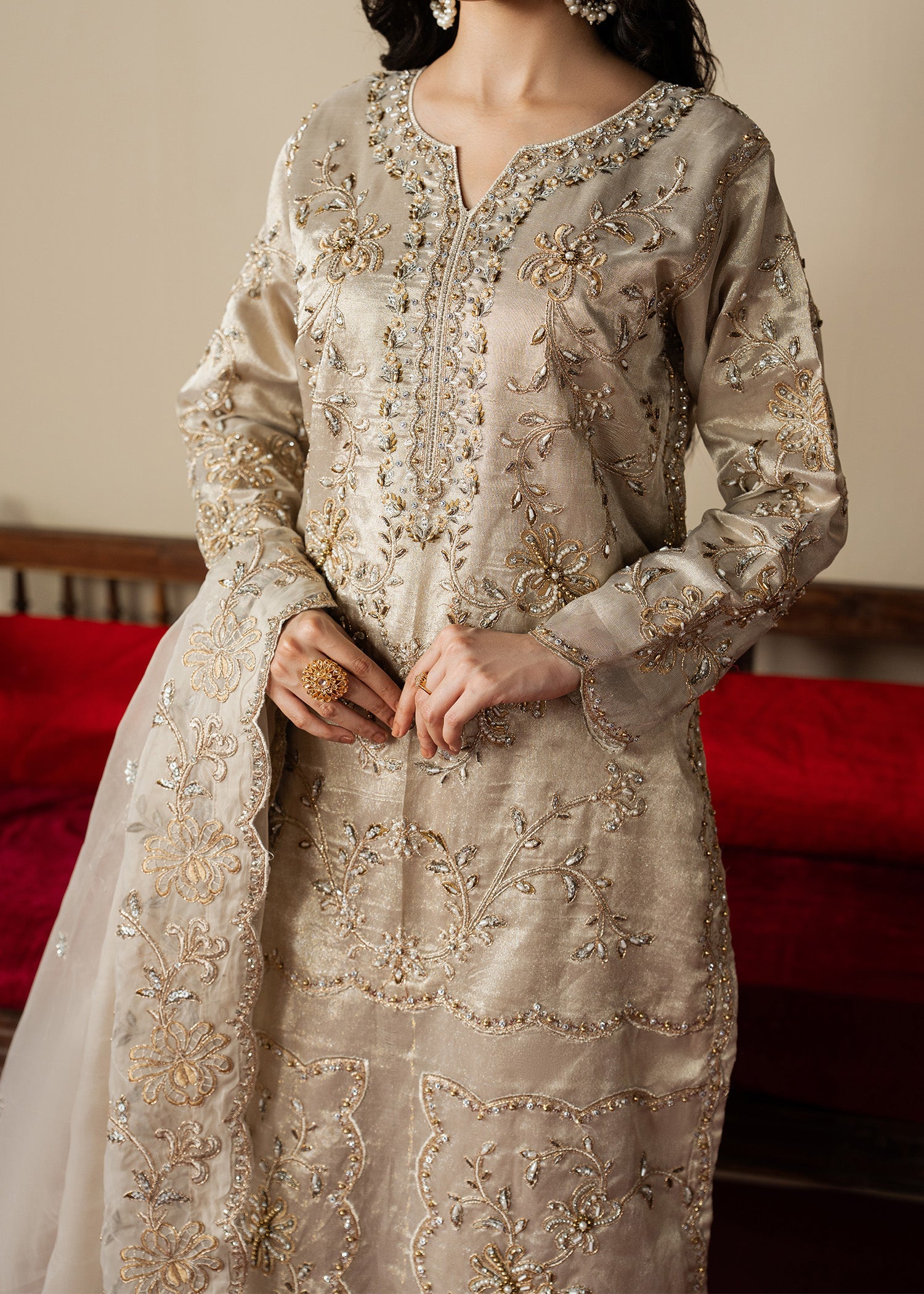 Beige Embroidered Formal Suit Online in Sri Lanka India Australia