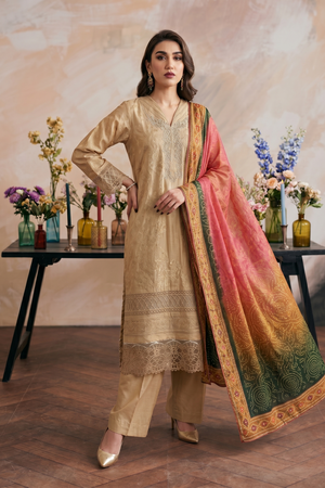 Beige Embroidered Jacquard Festive Party Wear Suit Online in Dubai UAE Abudhabi Ajman Sharjah