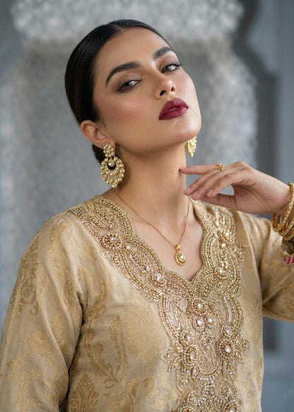 Beige Embroidered Jacquard Festive Suit Online in Dubai UAE Abudhabi Ajman Sharjah