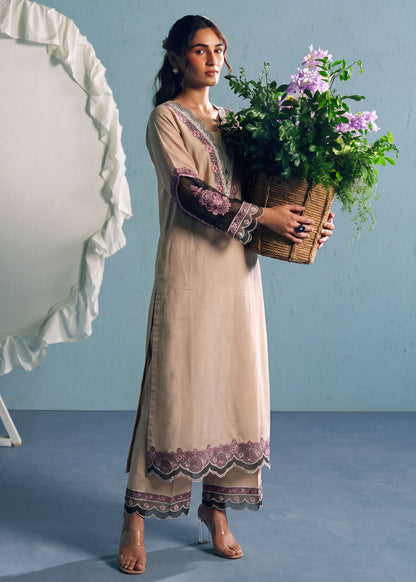 Beige Embroidered Khaddar Kurta Set Online in Dubai DXB UAE Abudhabi Meena Bazaar