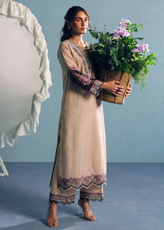 Beige Embroidered Khaddar Kurta Set Online in Dubai DXB UAE Abudhabi Meena Bazaar
