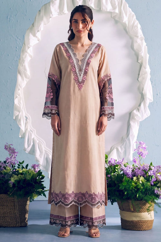 Beige Embroidered Khaddar Kurta Set Online in Dubai UAE Abudhabi Ajman Sharjah