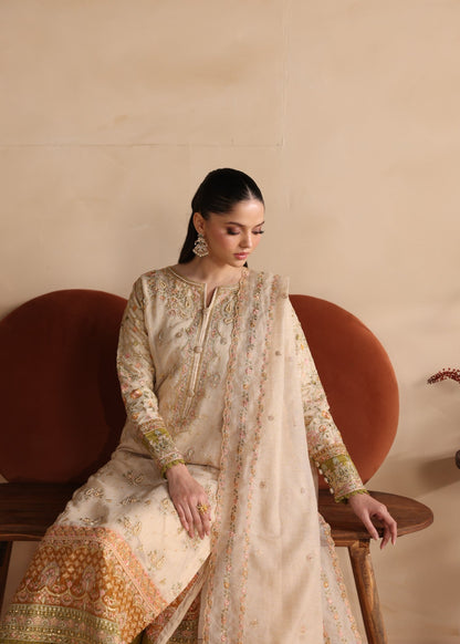 Beige Embroidered Khaddi Net Festive Outfit Online in Sri Lanka India Australia