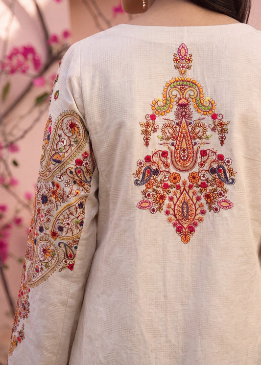 Beige Embroidered Lawn 3 Piece Dress Material Online in Sri Lanka India Australia