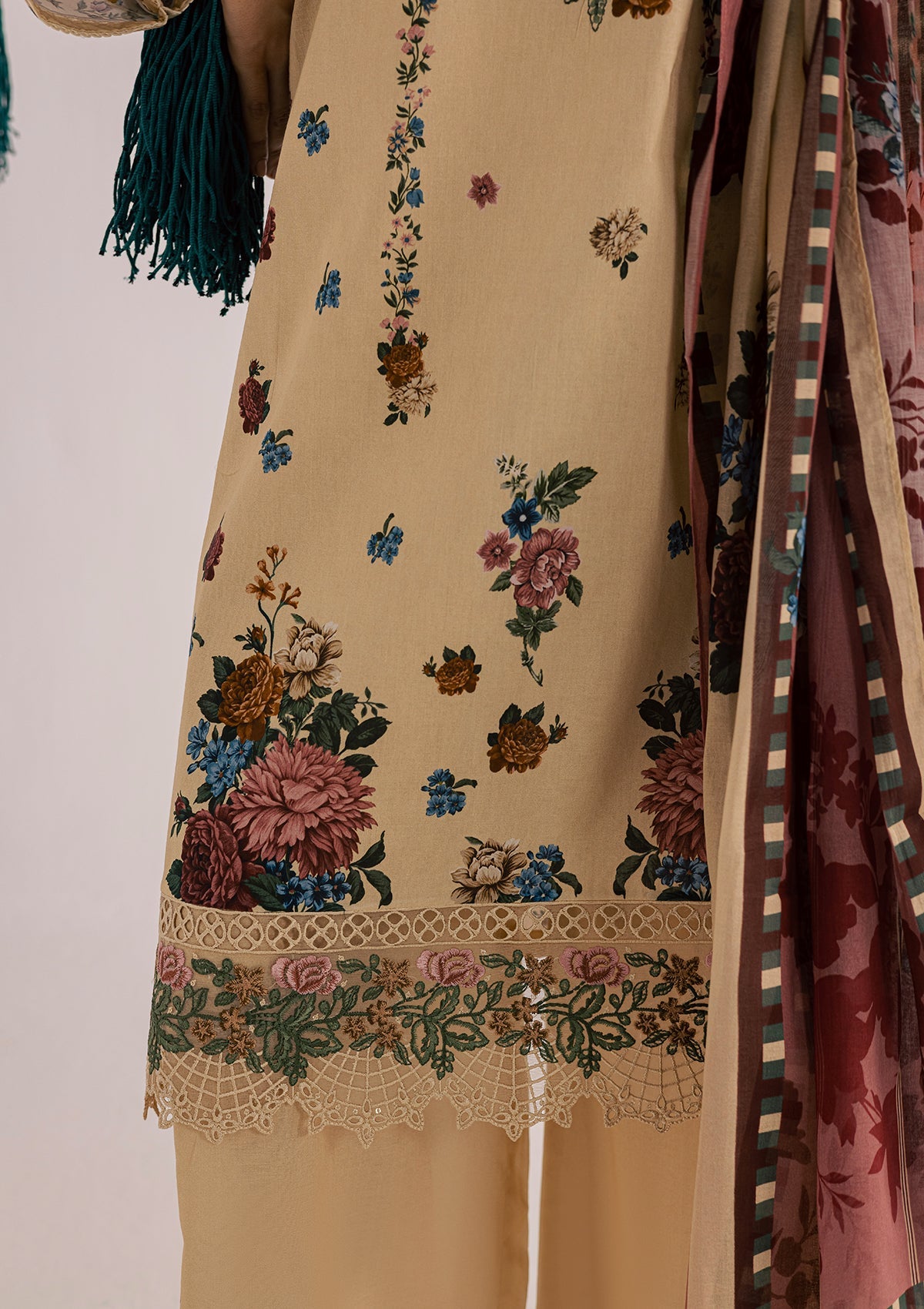 Beige Embroidered Lawn 3 Piece Outfit Online in Sri Lanka India Australia
