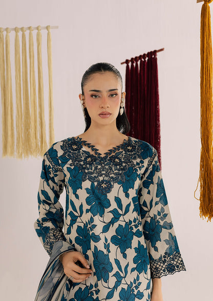 Beige Embroidered Lawn 3 Piece Suit Online in Sri Lanka India Australia