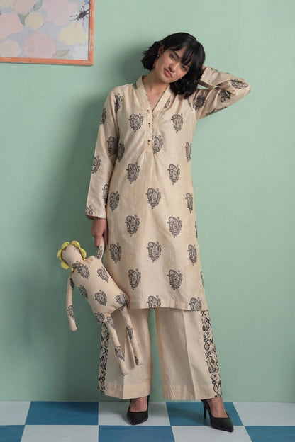 Beige Embroidered Lawn Farshi Shalwar Suit Online in Dubai UAE Abudhabi Ajman Sharjah